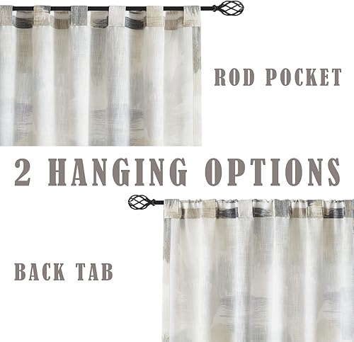 Miniatura 3 de Kayne Studio - Cortinas semitraslúcidas bohemias para sala, filtran la luz, con estampado abstracto de acuarela, con dobladillo y pestañas para