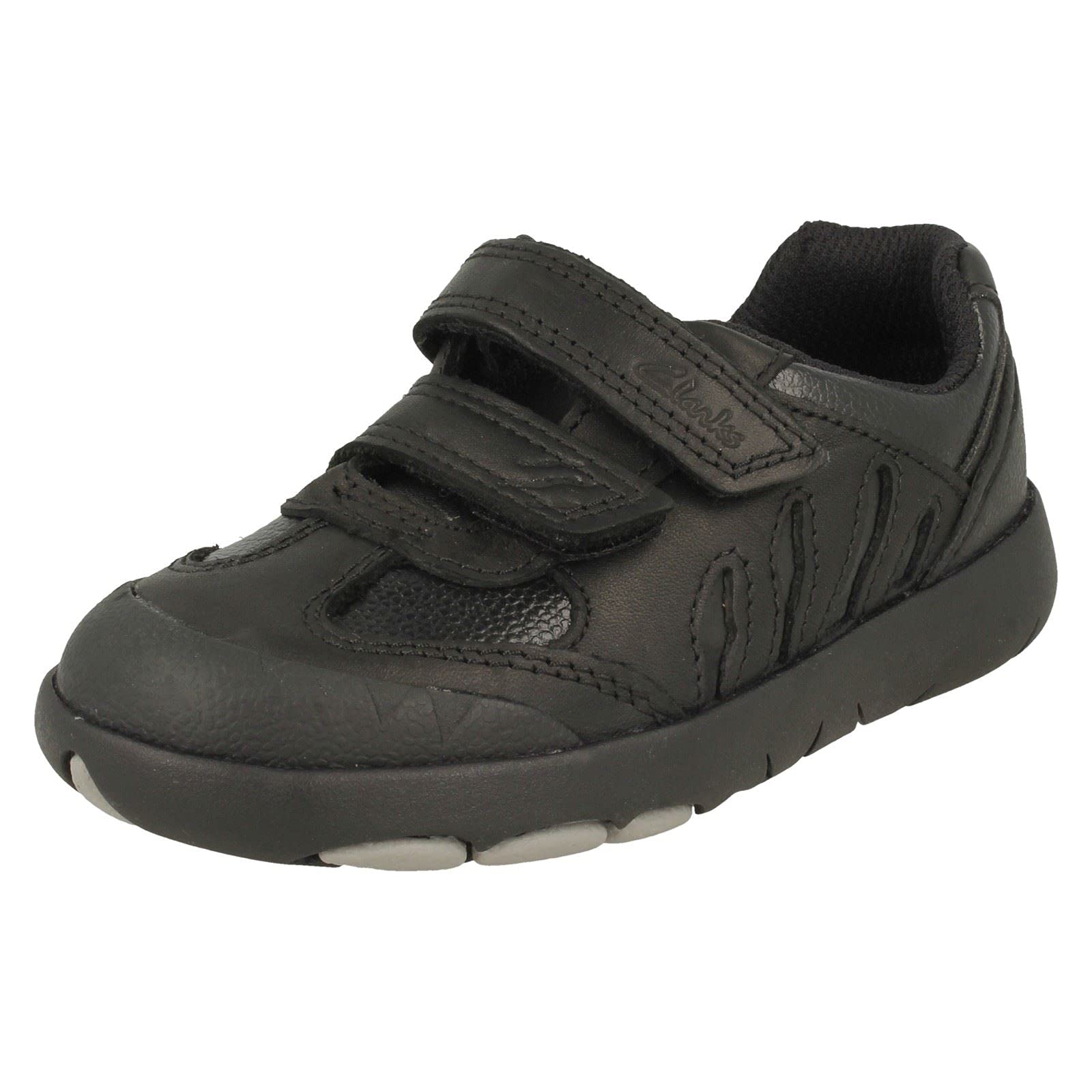 Clarks Girl's Rex Stride T Sneaker, Black Black Leather, 8 UK Child