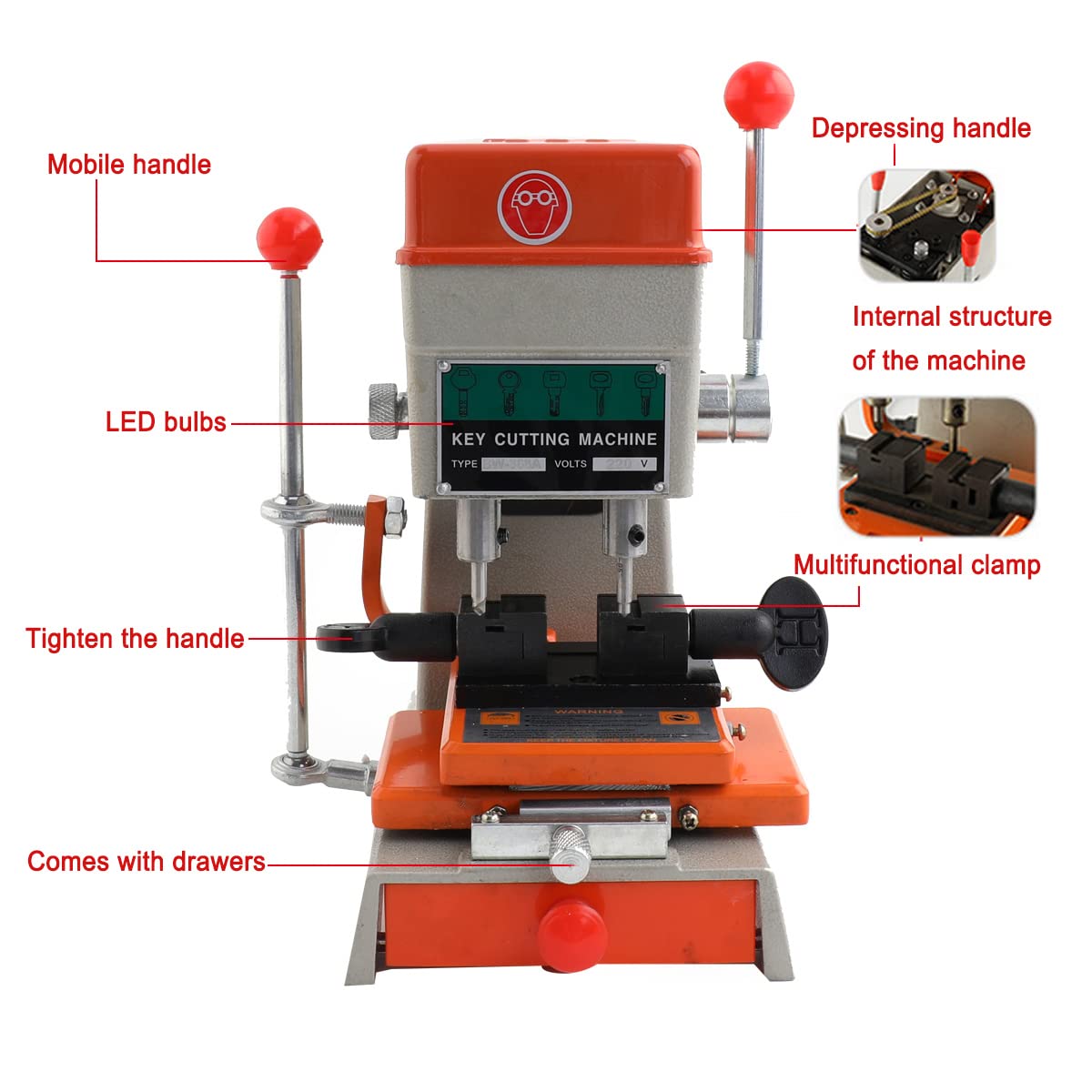 Schlüsselkopiermaschine, 100W 220V Professionelle Universal Schlüsselfräsmaschine Säulenbohrmaschine, Schlüsselfräse Schlüsselvervielfältiger Schlosser Werkzeug, 8000 r/min