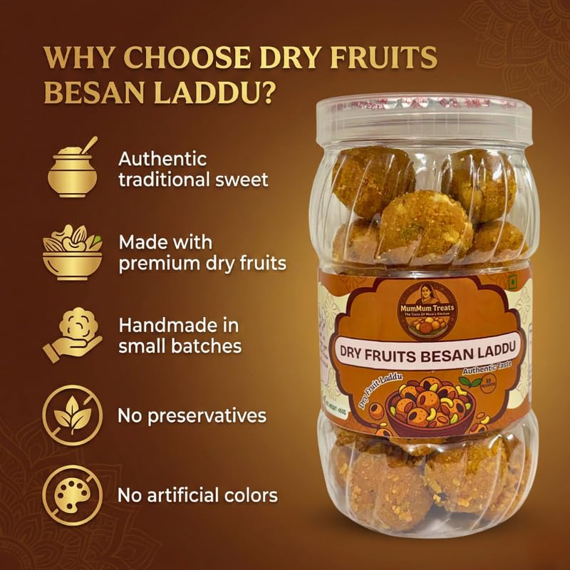 Image of MumMum Treats Dry Fruits Laddu 450g | Premium Ghee Mithai | Loaded with Cashew Almonds Pistachios & Raisins