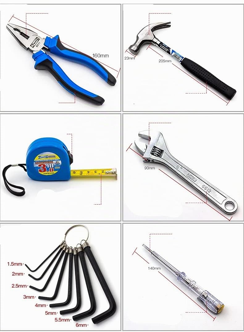 Set di Attrezzi, 26 pezzi/Pinze/Chiave Regolabile/Cacciavite/Martello/Metro A nastro