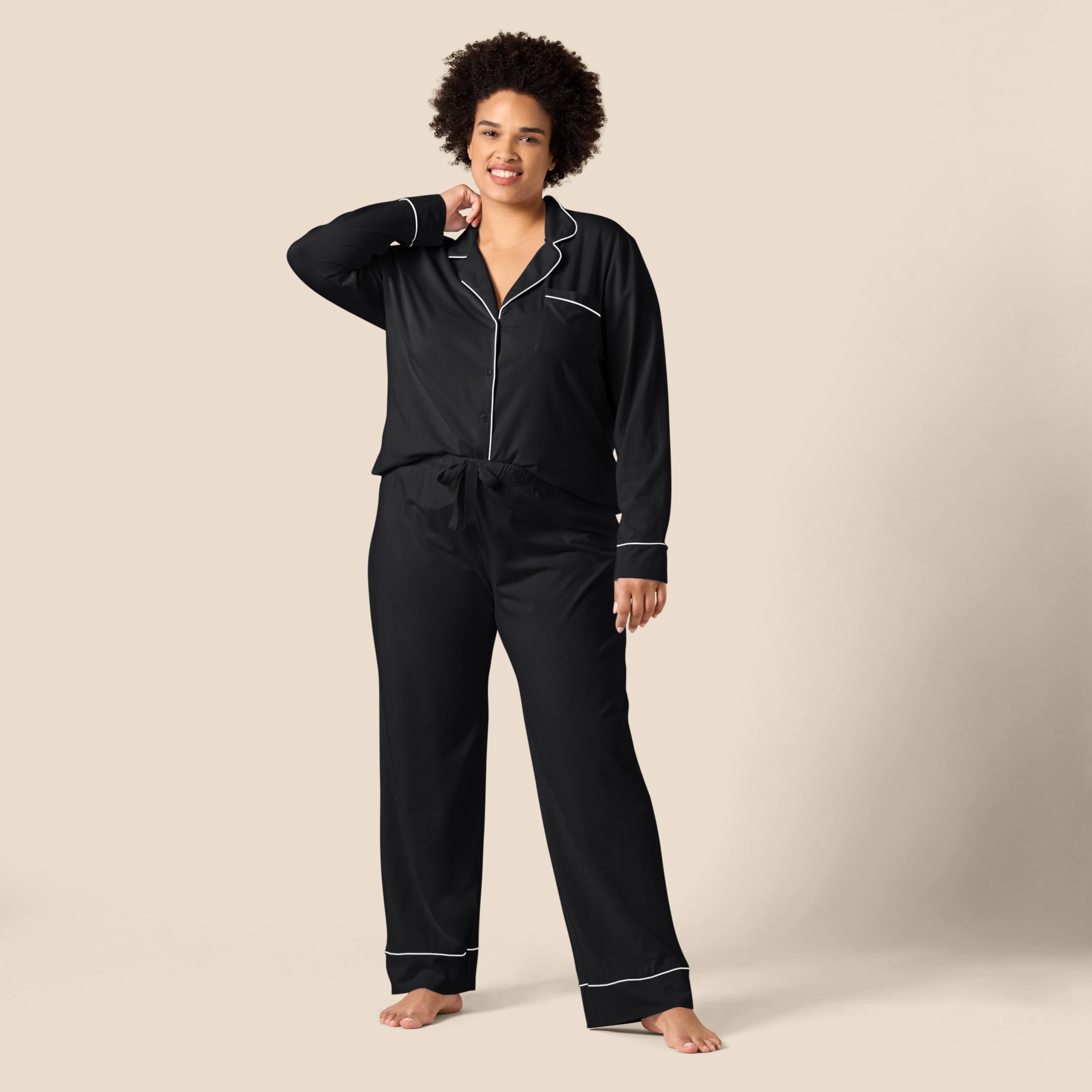 Amazon Essentials Women's Cotton Modal Long-Sleeve Shirt and Full-Length Bottom Pajama Set