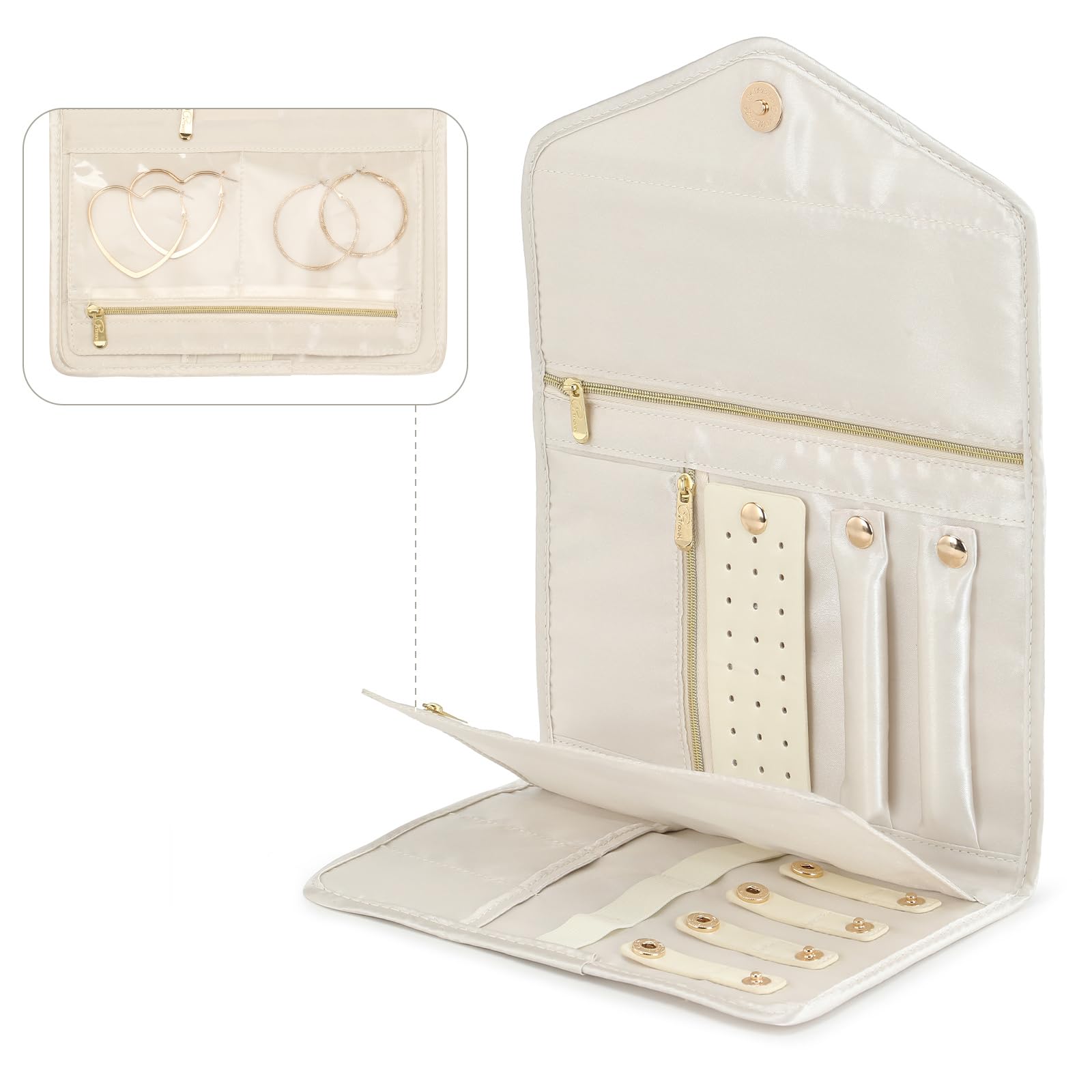 VanFn Rotoli di gioielli, organizer per gioielli da viaggio, custodia pieghevole per gioielli, borsa per gioielli da donna, per anelli, collane, orecchini, bracciali, orologi, spille serie P.Travel