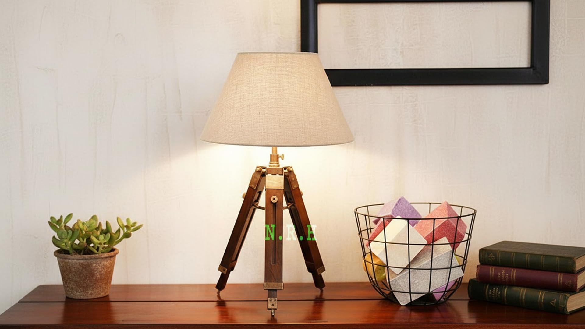 Lámpara de mesa trípode de madera (sin sombra) para decoración del hogar y la oficina, lámpara de mesa/lámpara lateral de cama