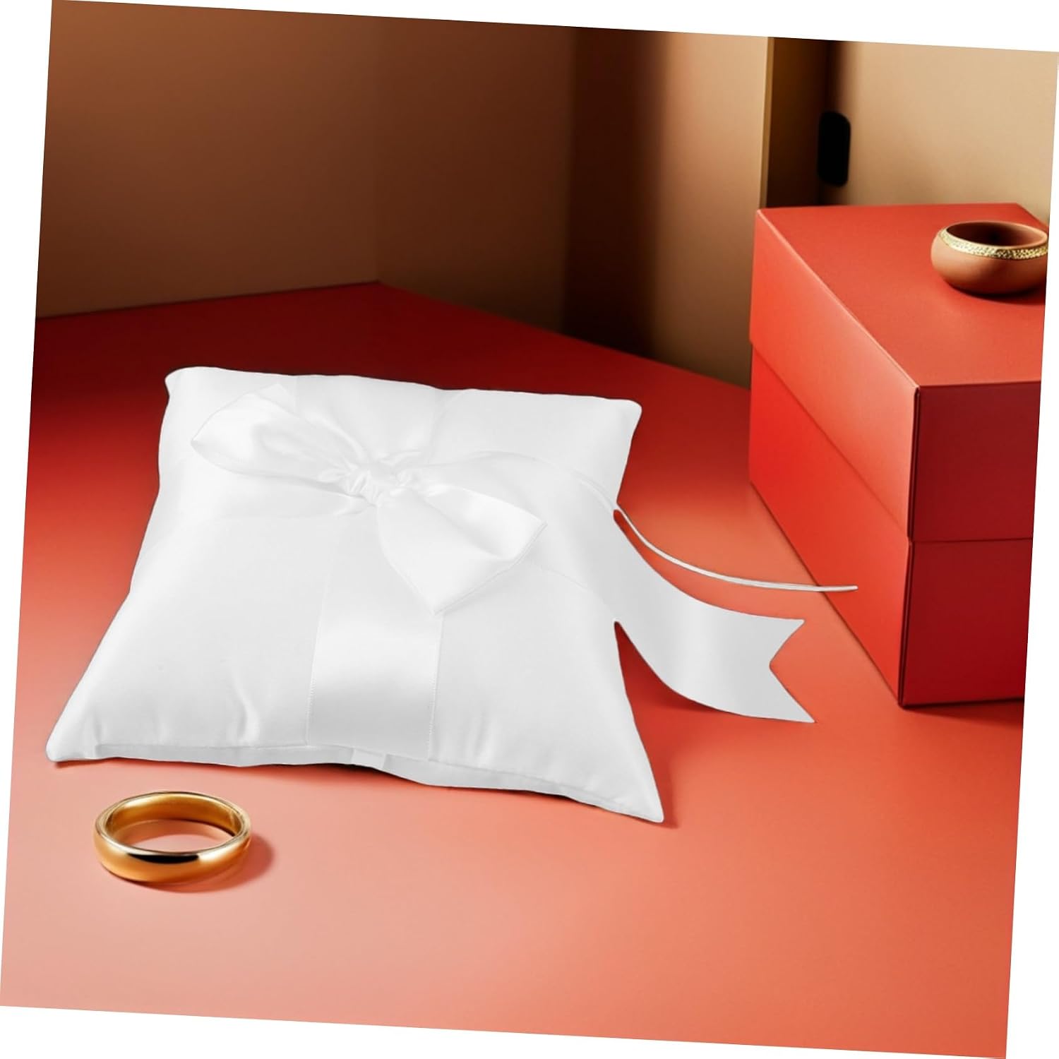 2pcs Romantic Wedding Ring Bearer Pillow Lightweight Portable Cushions with Elegant Bow Design for Proposal Ceremony Anniversary Party Decorations