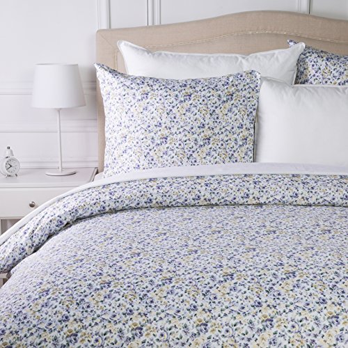 AmazonBasics Parure de lit en microfibre, bleu floral, 200 cm x 200 cm/65 cm x 65 cm x 2
