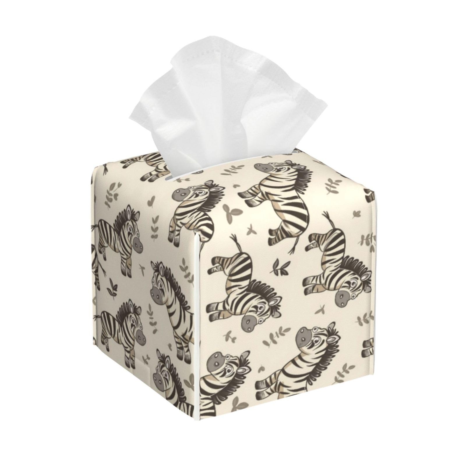 Funny Cartoon Zebra Print Tissue Box Cover Holder Square, Foldable Modern Cube Tissue Box Cover, Leather Decorative Organizer for Tabletop Bathroom Car Office Desk Decor