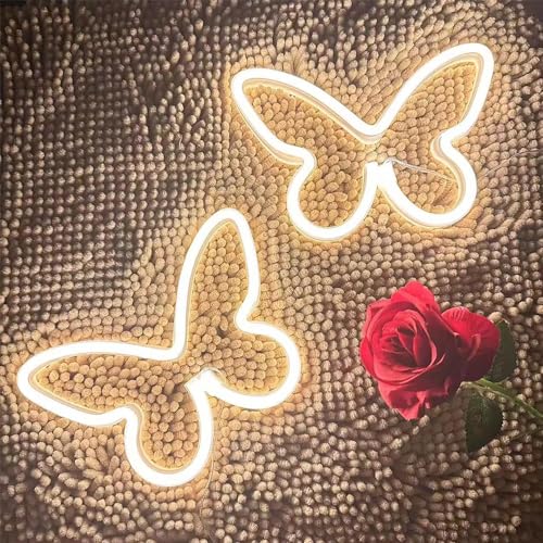 Image of 2PCS LED Neon Light Sign Butterfly Neon Signs Home Night Lights for Kids' Bedroom Decorative lamps Wall Art Romantic Christmas Birthday Gift