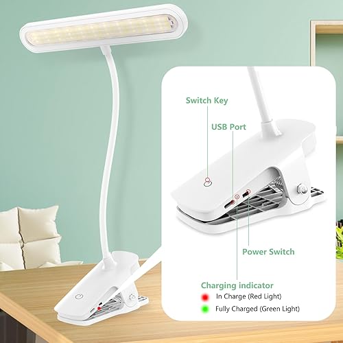 Miniatura 5 de deaunbr Luz con clip, luces de lectura para libros en la cama, cuidado de los ojos, 66 luces LED, 4 brillo y múltiples temperaturas de color,
