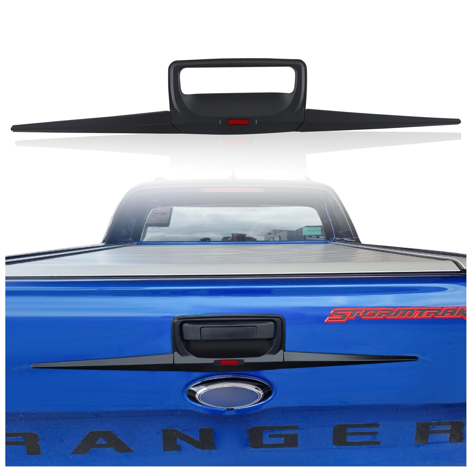 Moldura de Porton Trasero con Extensiones de Alata para Ford Ranger 2012-2022 T6 T7 T8 MK5 MK6 MK7, Decoración Exterior 3 Piezas Negro Mate Accessories Wildtrak, Raptor, Limited, XLT