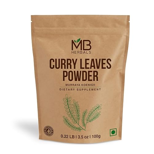MB Herbals Polvo de hoja de curry de 3.53 oz  3.2 oz  Polvo de hojas de curry  Especias para curry indio  Promueve el crecimiento del cabello