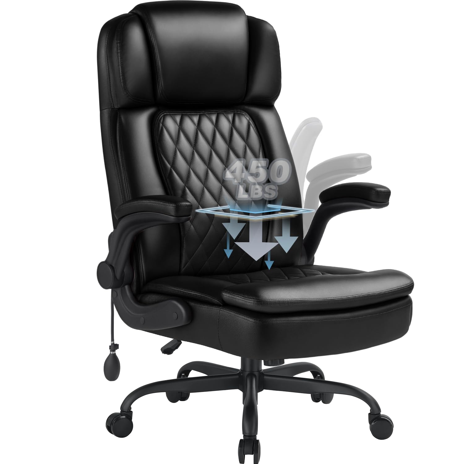 450lbs Executive Office Chair for Heavy People, Ergonomic Big and Tall Desk Chair with Adjustable Lumbar Support&amp;Flip Up Armrest,High Back PU Leather Comfy Swivel Computer Chair
