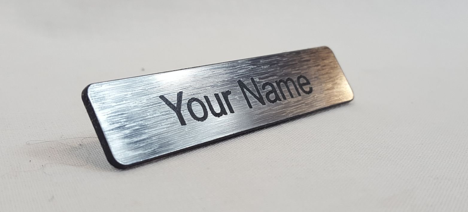 Derwent Laser CraftsPersonalised Acrylic Name Badge with Pin - Choice of Colour (Brushed Steel)