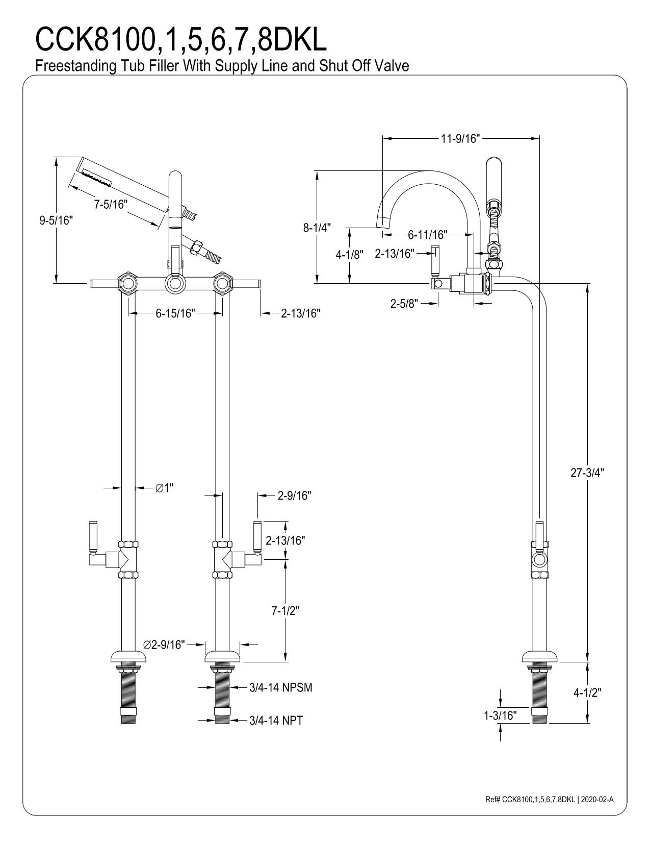 Kingston Brass CCK8106DKL Concord Tub Faucet, 12.56 x 11.56 x 36, Polished  Nickel - Amazon.com