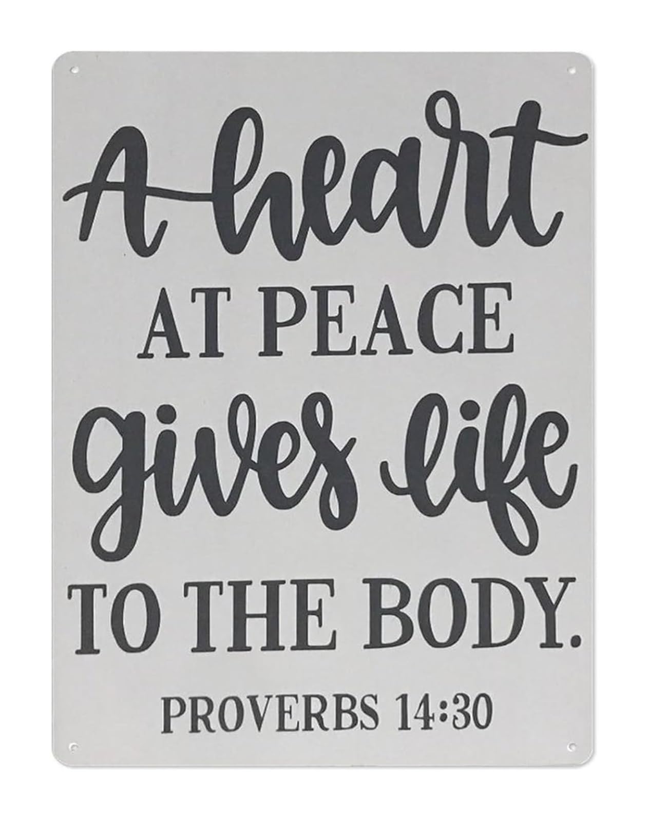 CBQZCHWDKT Vintage Religious Metal Sign Proverbs 14 30 Scripture Quote Heart Peace Life Inspirational Wall Decor for Home Office Church Gift 8 X 12 Inch