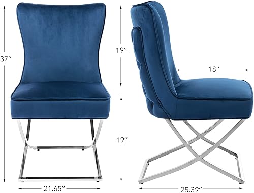 Miniatura 11 de Juego de 2 sillas de comedor de terciopelo, modernas y cómodas sillas de comedor tapizadas con respaldo copetudo y patas de acero inoxidable, color