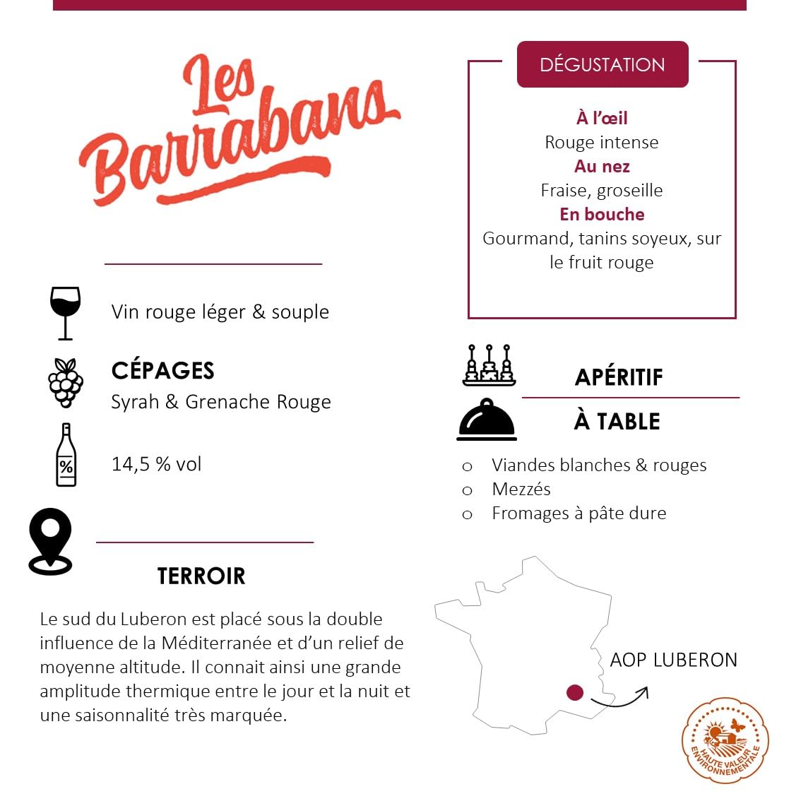 Les Barrabans - AOP Luberon - Vin Rouge - Lot de 6 bouteilles x 75 cl