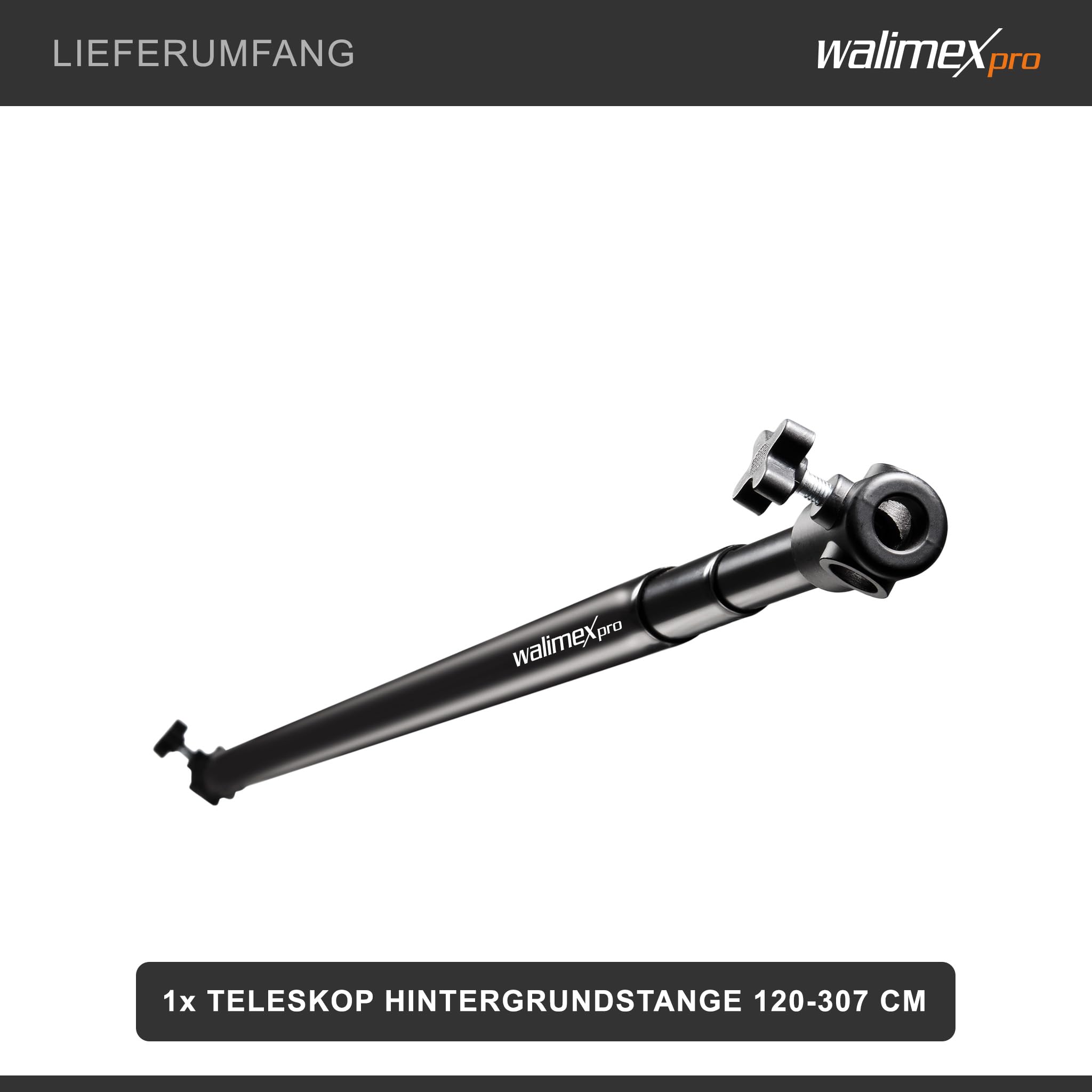 Walimex Perche de fond télescopique 120-307 cm (diamètre de la barre transversale : 3 cm)