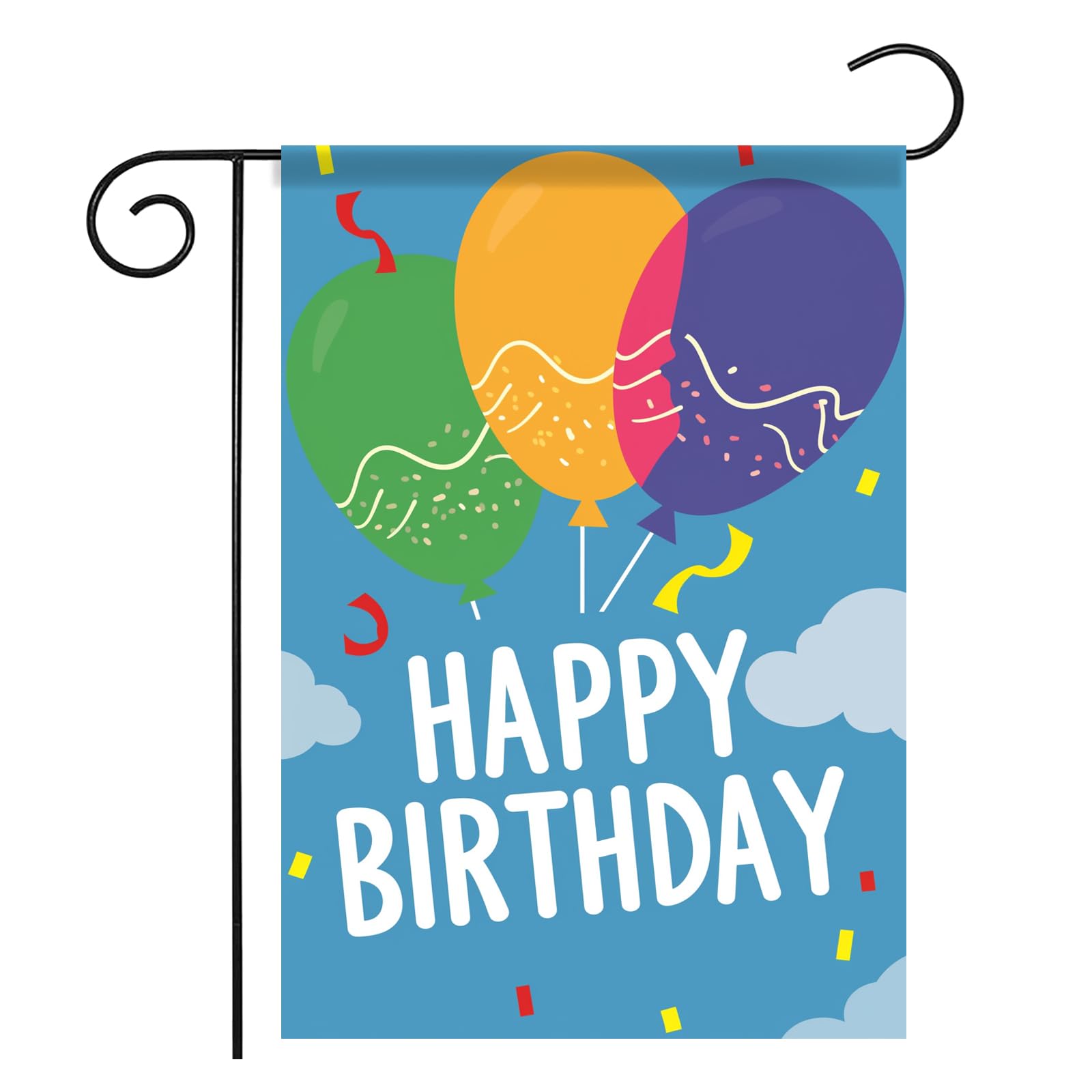 Happy Birthday Garden Flag, Burlap Small Yard Sign, Double-Sided 12x18 Inch for Birthday Party Balloons Indoor Outdoor Lawn Decor