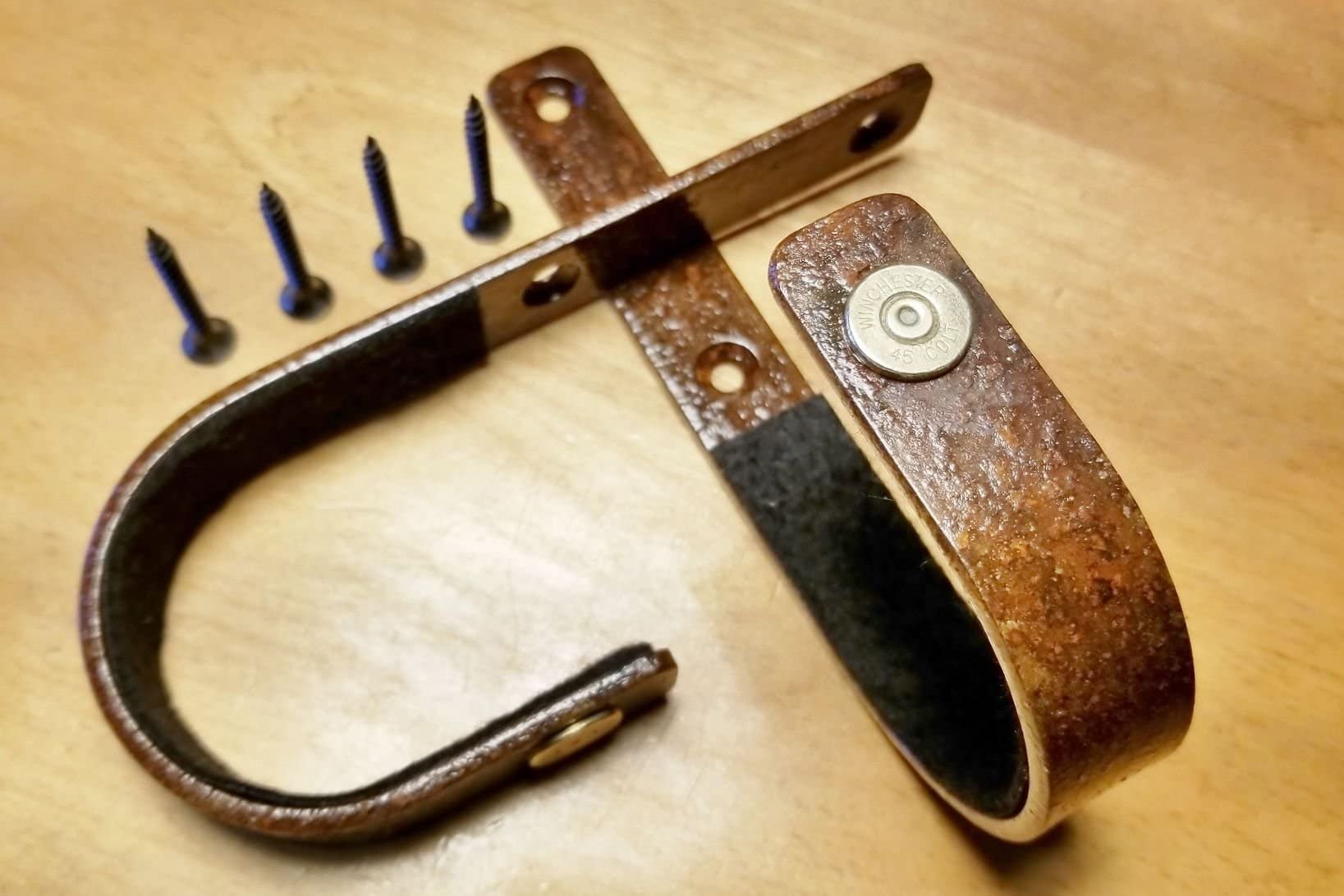 Gun Racks Wall Mount Rifle Hook Hanger Steel Metal Display Hooks Firearm Storage Shotgun Lever Action Musket Muzzleloader Horizontal Made in USA - Rustic Finish 45 Long Colt - Verdict Brackets