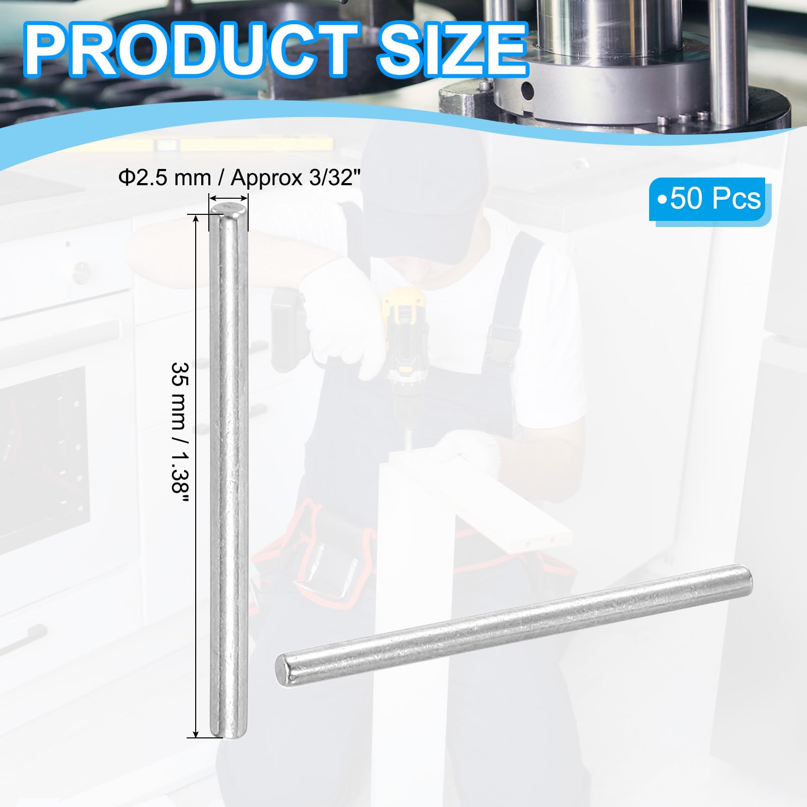 PATIKIL 304 Stainless Steel Dowel Pin 2.5x35 mm (3/32" Dia) - Image 2