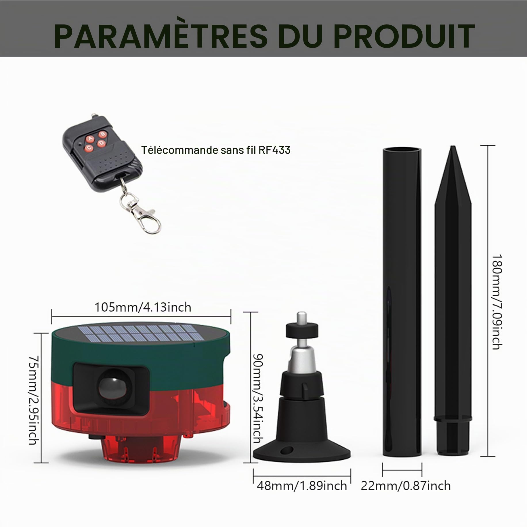 Alarme d'aboiement de chien pour la sécurité de la maison, alarme chien qui aboie, capteur mouvement 129 dB, mouvement extérieur à 360° avec télécommande sans fil, enregistrement et 13 types