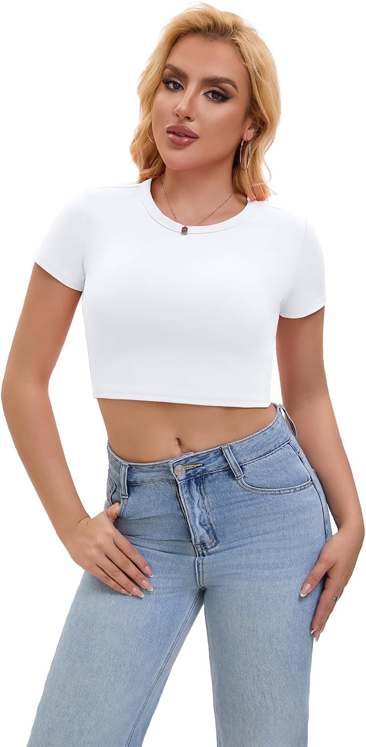 SKYZOO Crop Tops for Women Cute Summer Basic Tees Slim Fit Trendy Short Sleeve T Shirts for Teen Girls 2025 - Image 3