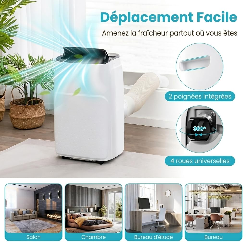GOPLUS Climatiseur Mobile 12000BTU 3,5kW 5 en 1 Fonction de Refroidissement, Chauffage, Déshumidification, Ventilation, Mode Nuit, Minuterie 24H, Contrôle Wifi/Télécommande/Écran, 30m², R290