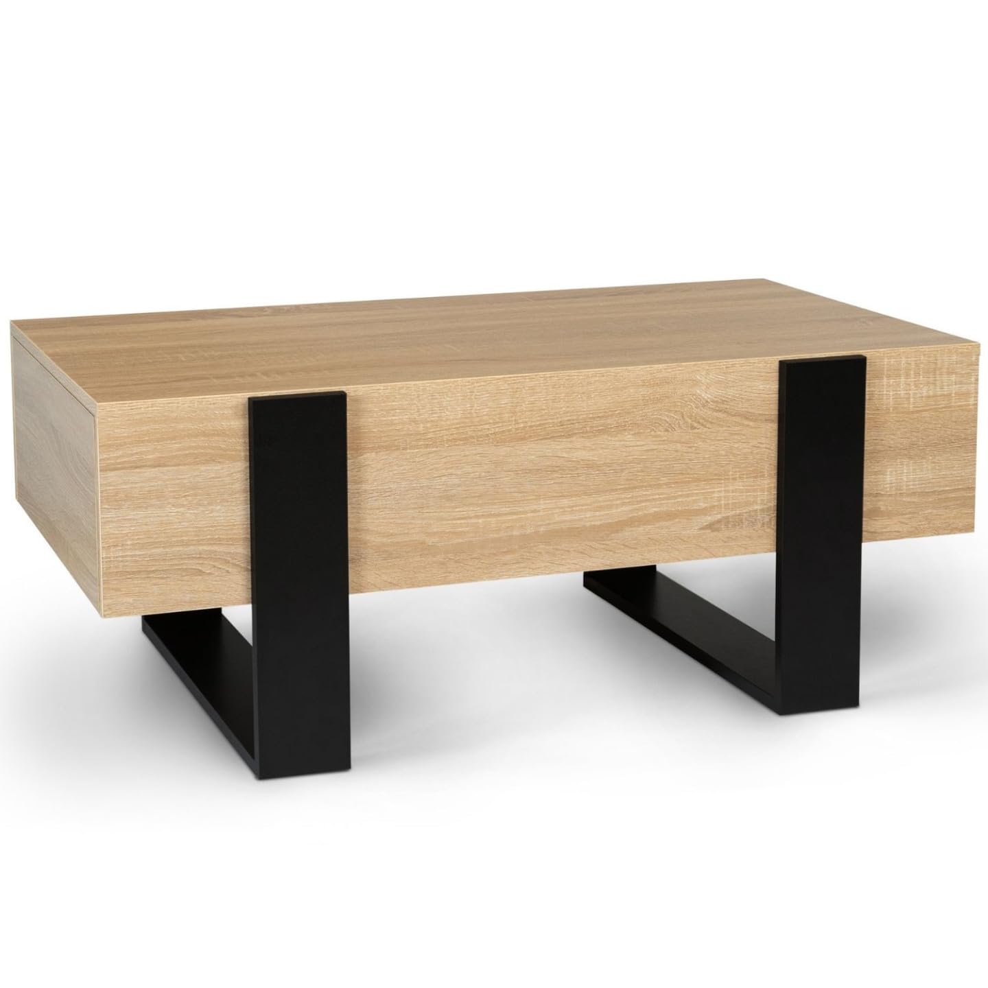 IDMarket - Mesa de centro rectangular Phoenix con cajones 100 cm madera y negro