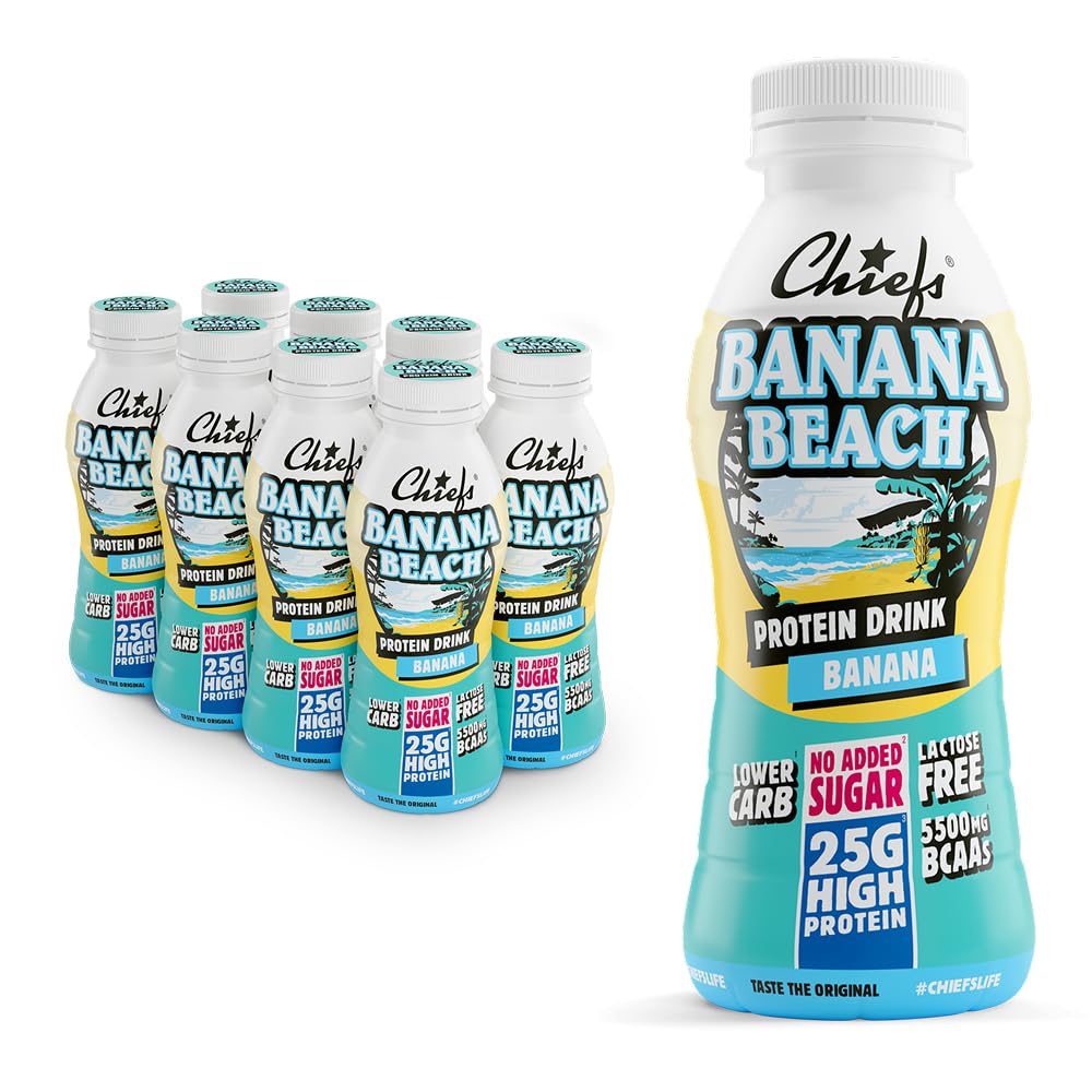 Chiefs Drink 25g di proteine, Bevanda Proteica al gusto Banana, Senza Lattosio, Senza Grassi e Zuccheri Aggiunti (8 confezioni x 330ml)