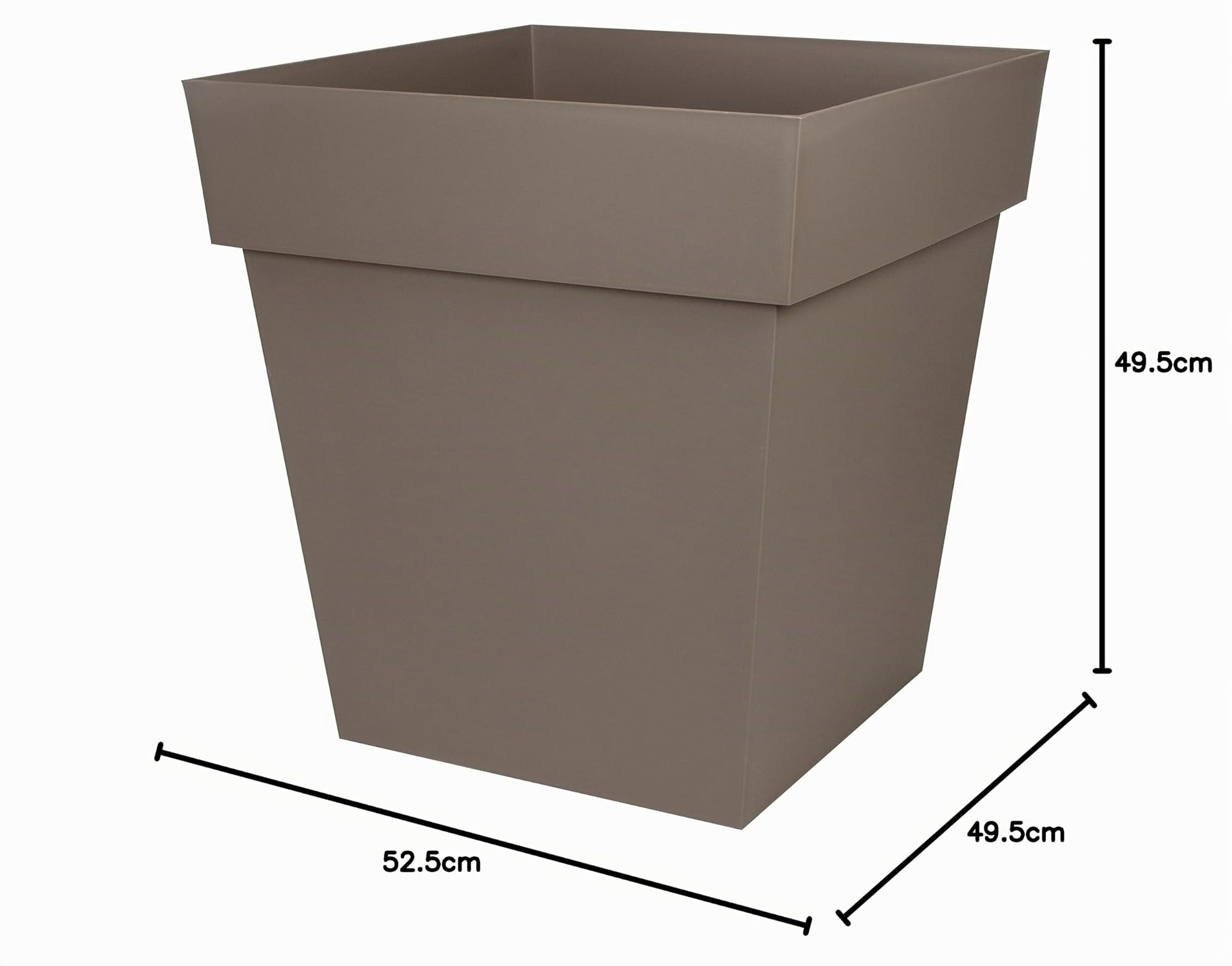 EDA - Pot de Fleur Carré Toscane 50 cm - 87 L - Intérieur & Extérieur - Zone de rétention d'eau pour Limiter l'Arrosage - Plastique Recyclé - 49,5 x 49,5 x H. 52,5 cm - Taupe