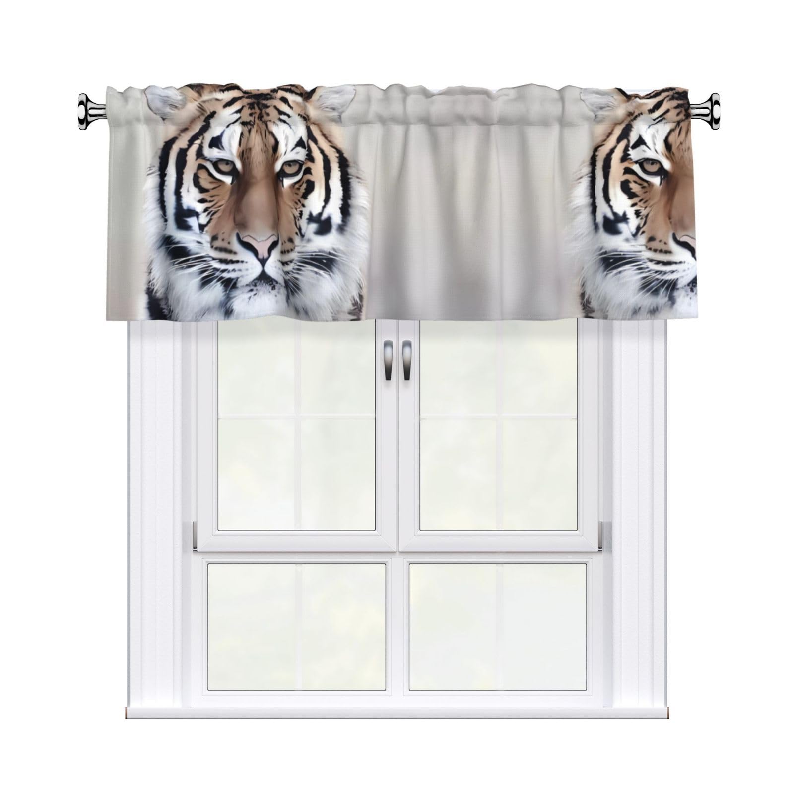 WHJSHOP Tiger Prints Curtain Valance 54x18 Inch - Peach Skin Window Layer with Delicate Print, Filtered Light for Kitchen Use