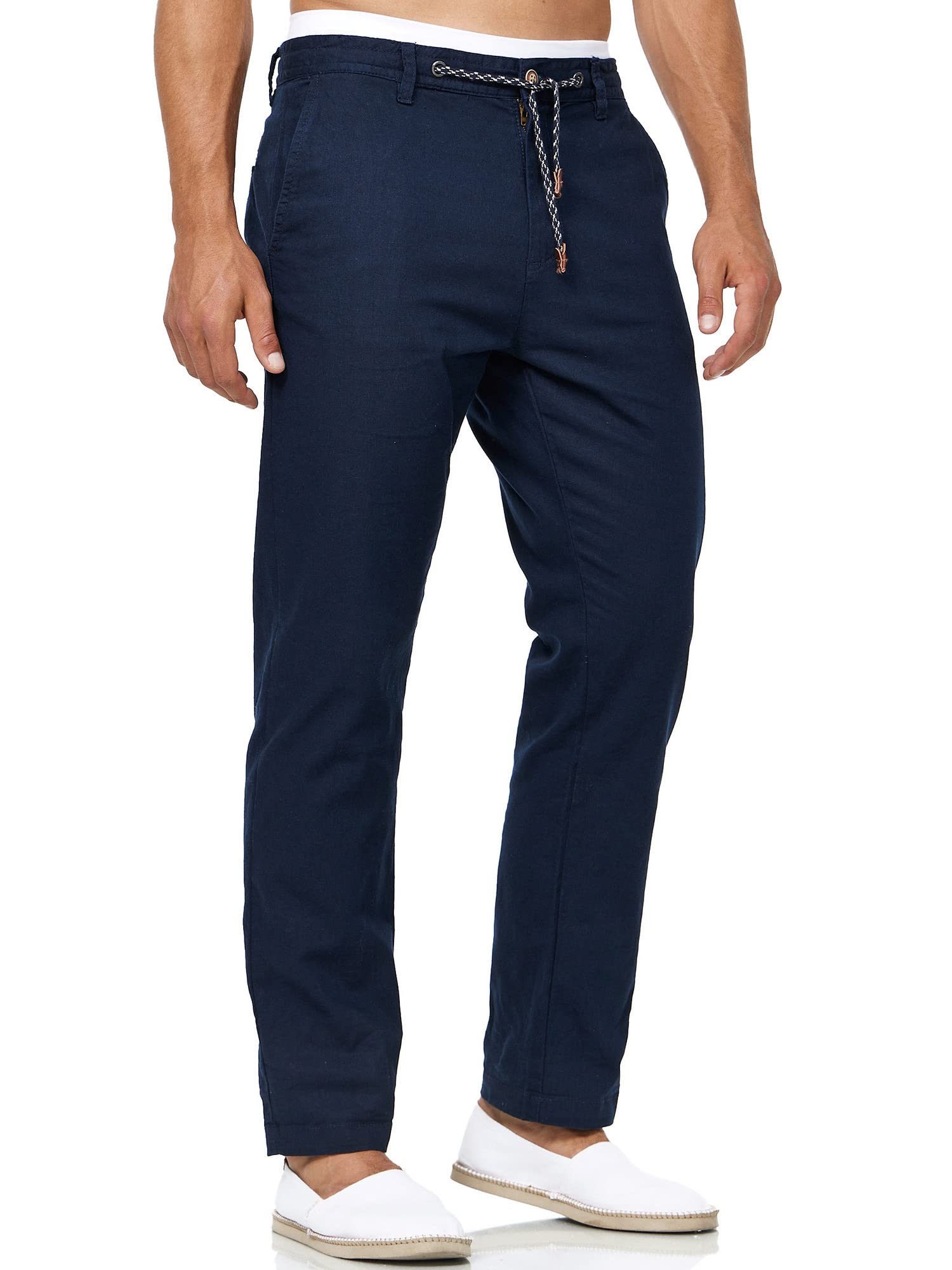 Indicode Herren Veneto Stoffhose aus Leinen & Baumwolle | Leinenhose Freizeithose Männer Navy, L