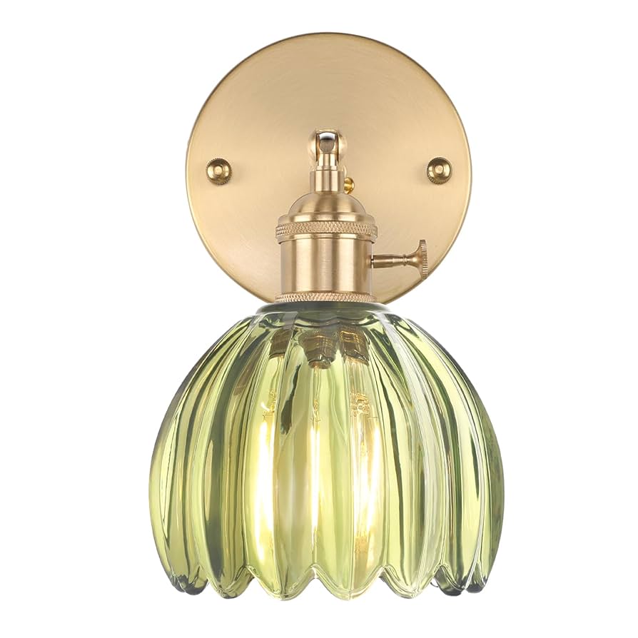 Shenmoyl Vintage Wall Sconces with Cute Green Tulip Glass