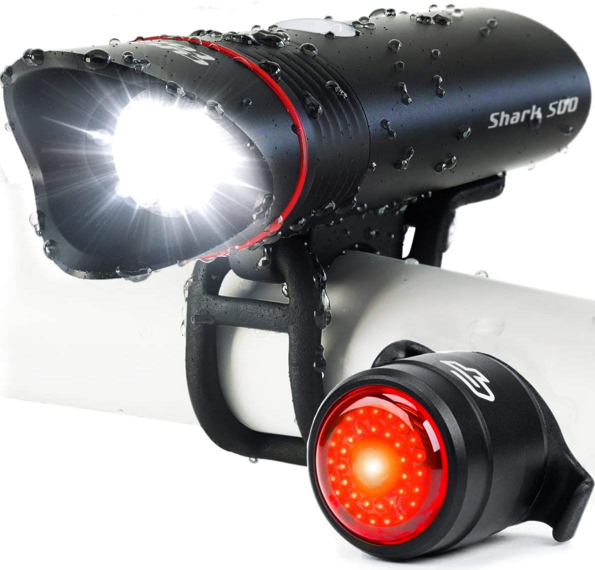 Bike Lights for Night Riding, USB Rechargeable Shark 500 Ultra Bright LED Bike Light Front and Back Safety Tail Light Included, Bicycle Light Compatible with Mountain, Road, Kids & City Bicycles