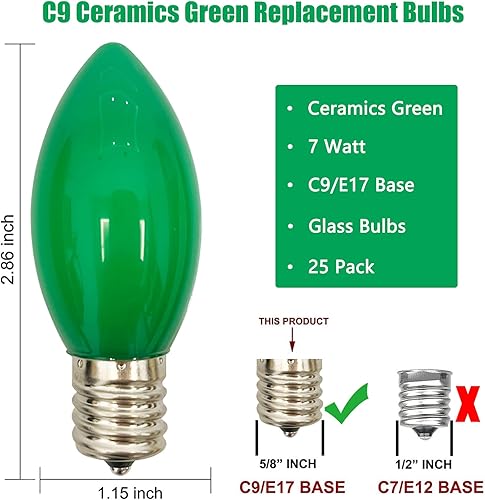 Miniatura 2 de Paquete de 25 bombillas C9 de cerámica verde de repuesto, bombilla de luz vintage incandescente para guirnalda de San Patricio, bombillas de luz