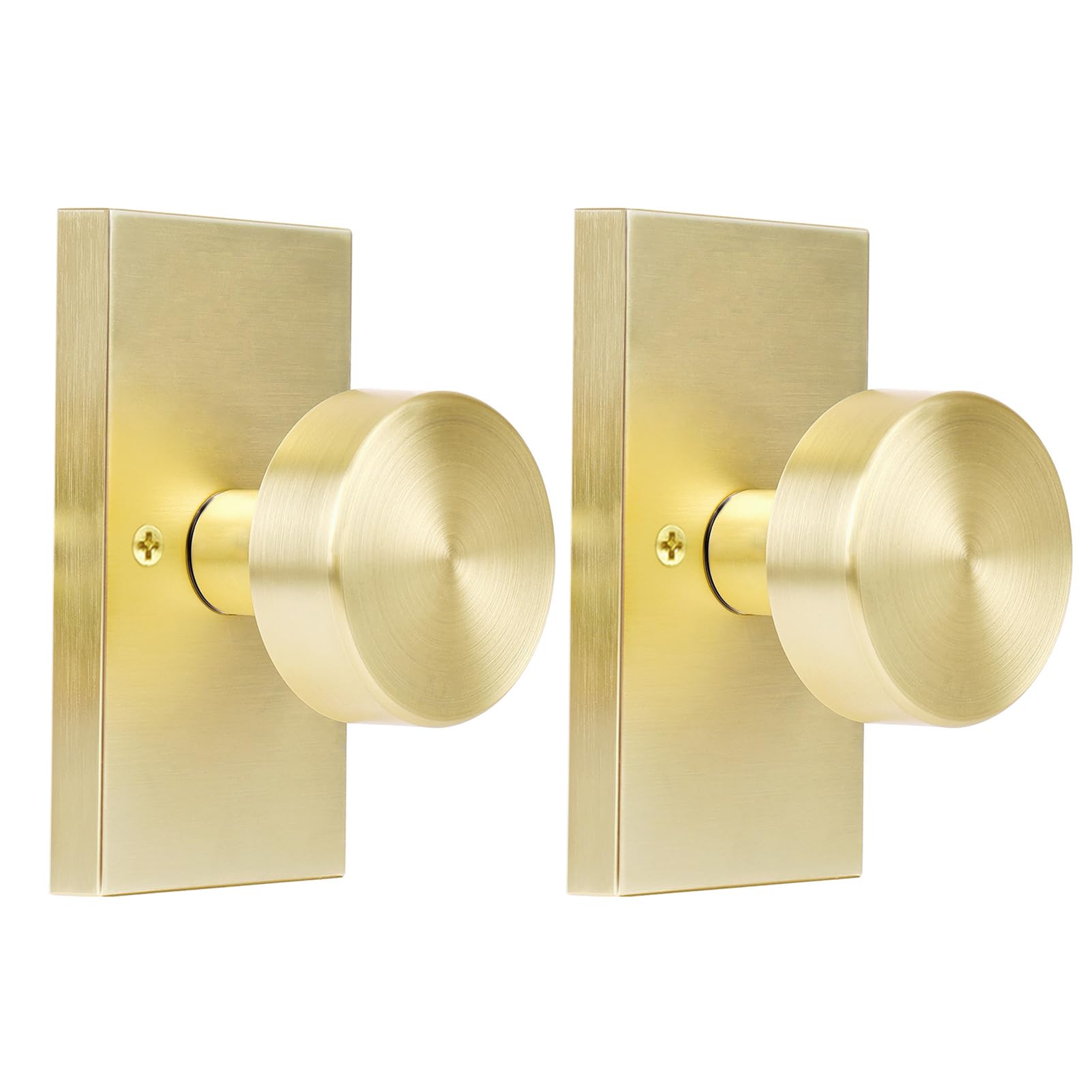 HIEMEY 2 Pack Gold Dummy Door Knob Interior,Satin Brass Bifold and Closet Door Knobs Inactive Dummy Door Handles