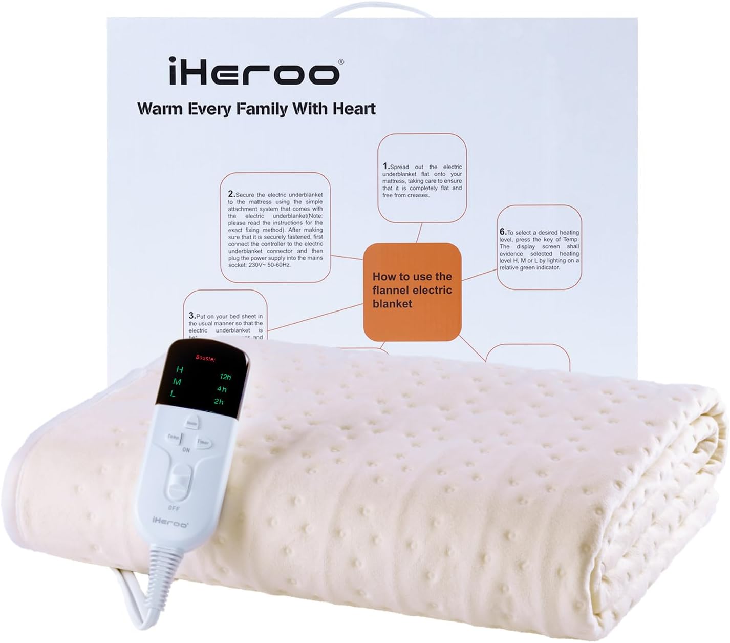 iHeroo Single Electric Blankets, 66W High Power Fast Heat Up, Electric