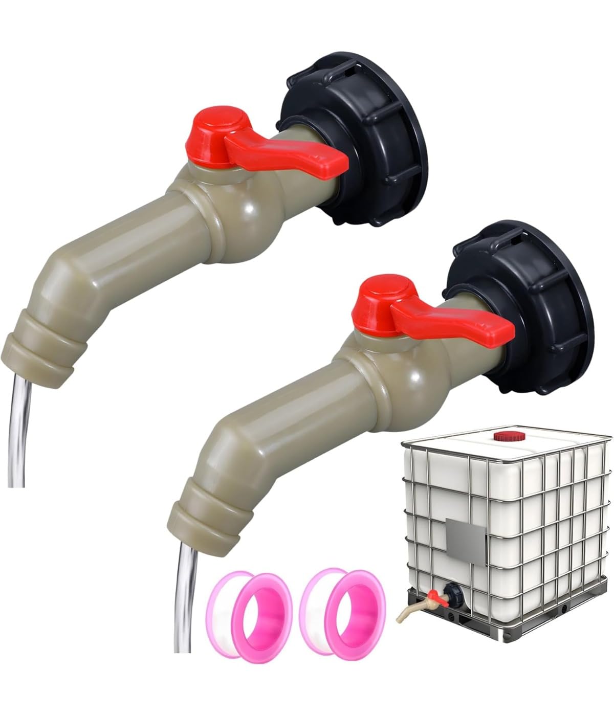 Ovhdriac Red Pack Of 2 Accessories For Ibc Containers, Outlet Tap, Tap, S60 X 6 Thread, 27 Mm, Pe Material, Suitable For Most Ibc Containers And 1000 Litre Rainwater Collection Tanks