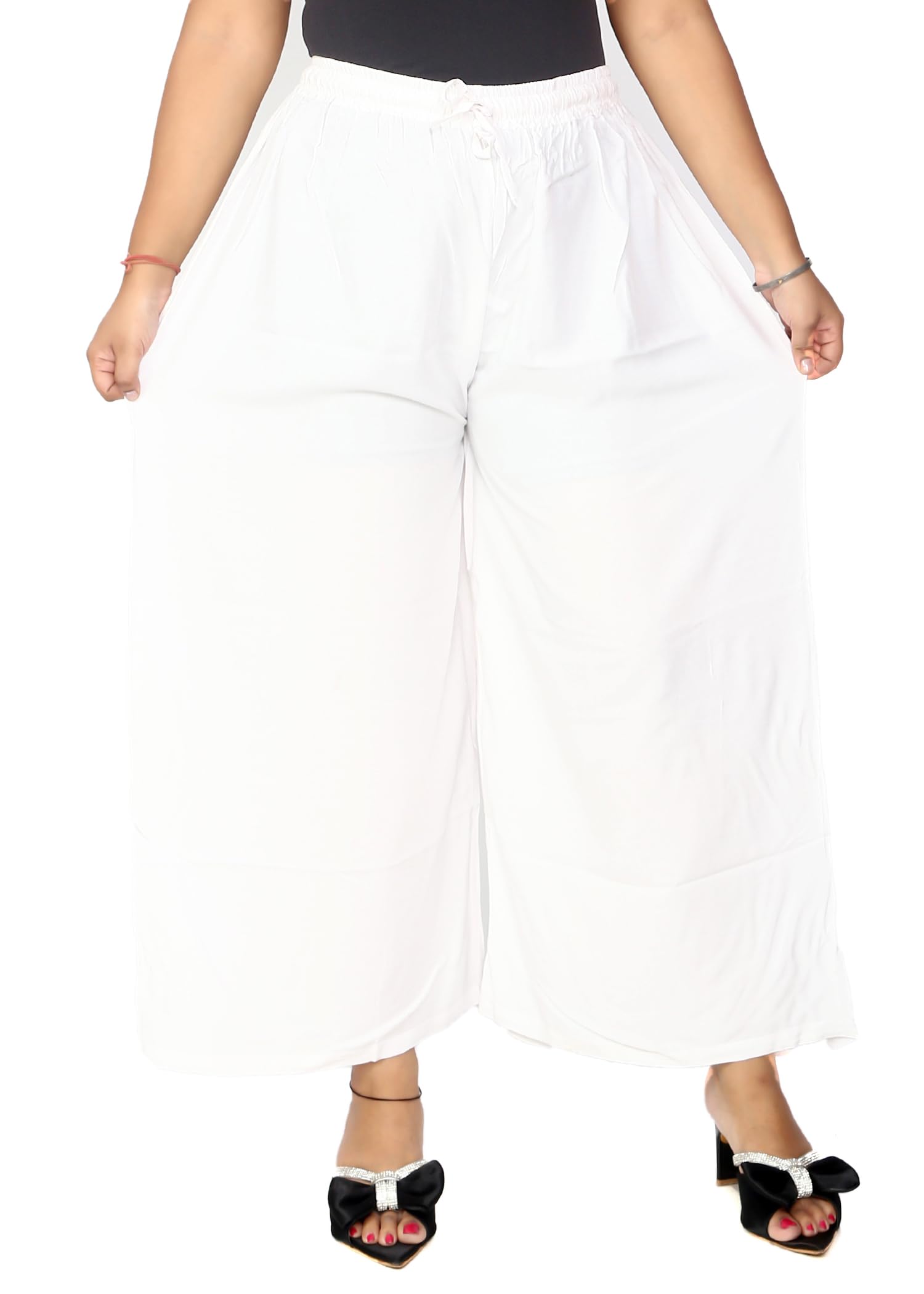 Women Straight Ethnic Plus Size Palazo White-image-44
