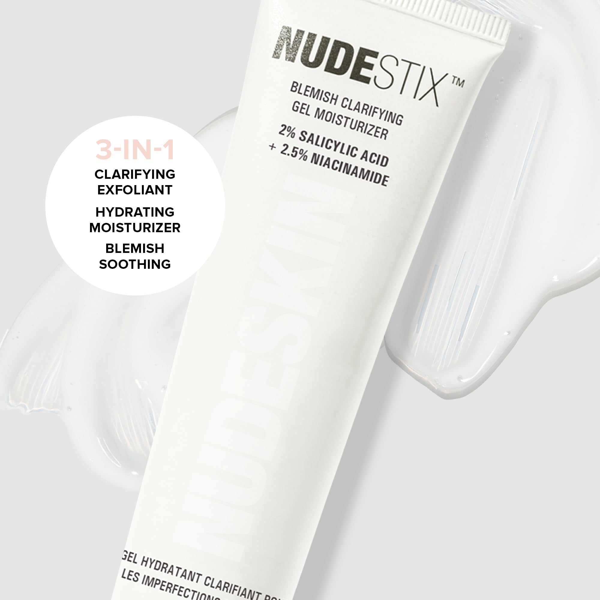 Nudestix Blemish Clarifying Gel Moisturizer – Lightweight Salicylic Acid Acne Treatment with Niacinamide, Cica & Hyaluronic Acid | Hydrating, Vegan Daily Face Moisturizer for Clear, Balanced Skin