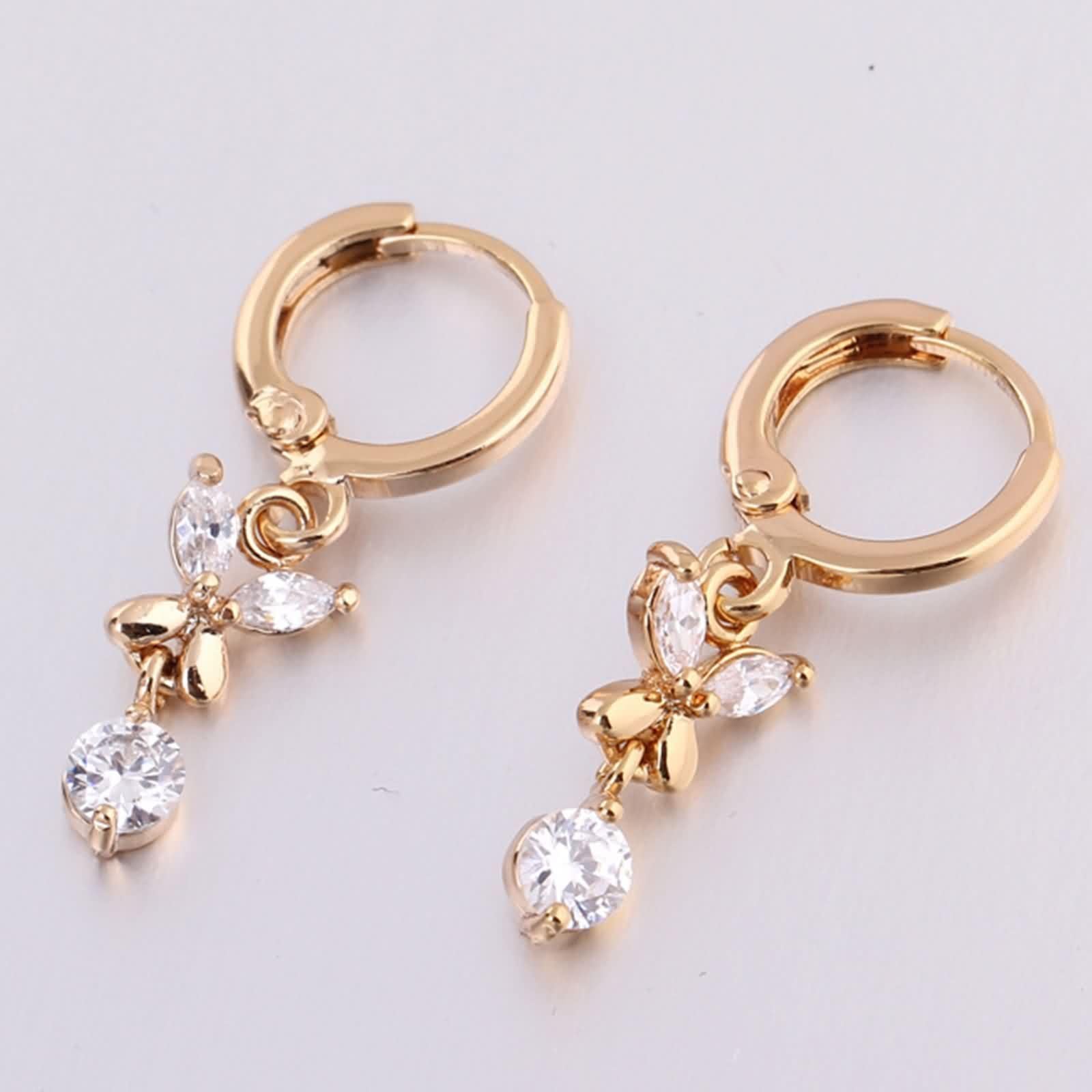 9K / 14K / 18 K Gelbgold Ohrringe Hochzeit Damen, Schmetterling und Rund mit Moissanit, Frauen Ohrringe Gold Hängend