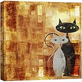 wall26 - Canvas Prints Wall Art - Black and White Cat on Orange Grunge Canvas (Painting, Abstract, Cat) | Modern Wall Art Stretched Gallery Canvas Wrap Print. Ready to Hang 16