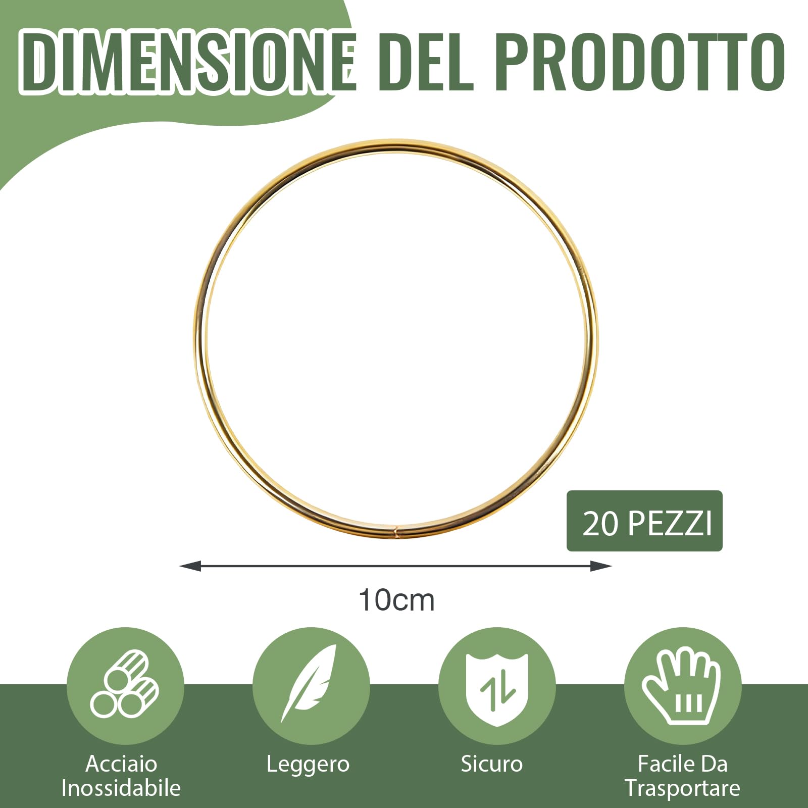 VEGCOO 20 Pezzi Cerchi per Acchiappasogni,10 cm Anelli in Metallo Cerchio Metallici Oro, Cerchi in Ferro Macramè per Acchiappasogni Fai da Te Artigianato e Creazioni