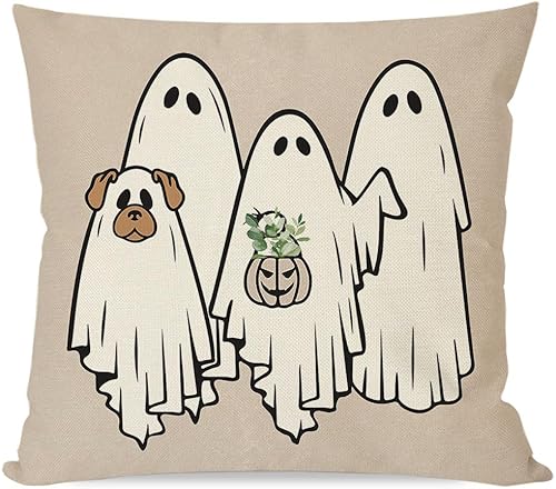 Miniatura 7 de PANDICORN Juego de 4 fundas de almohada de Halloween de 18 x 18 pulgadas, diseño de gato negro, perro, fantasma, calabaza, decoración de Halloween,