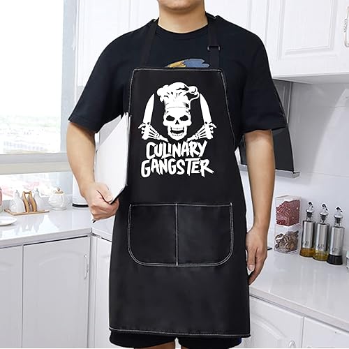 Miniatura 3 de WZMPA Delantal de cocina de gángster culinario divertido, regalos de chef de cocina, delantales ajustables para cocinar con bolsillos para hombres y