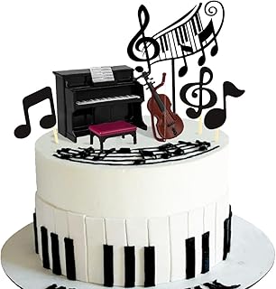 Music Cake Toppers Piano Violin Cake Decorations Set with Piano Violin Musical score Note for Music Piano Violin Themed Birthday Party (Piano Violin)