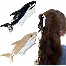 2 PCS Shark Hair Claw Clips Cellulose Acetate Whale Hair Clips Cute Big Ocean Sea Animal Barrettes Fashion Anti-slip Hair Accessories for Women Girls Thick Thin Hairstyle DecorationBlack, Brown