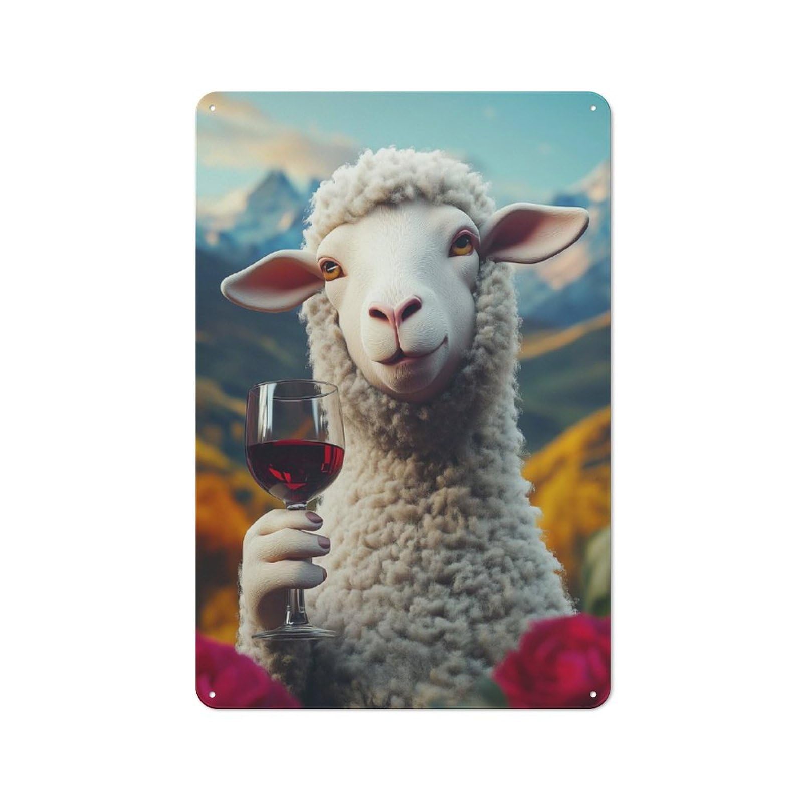 Junmoney Style-8 Metal Wall Sign 30X20cm Featuring Sheep With Wine Funny Meme For Pub Or Café, Housewarming Wall Decor For People Furnishing Pub And Café