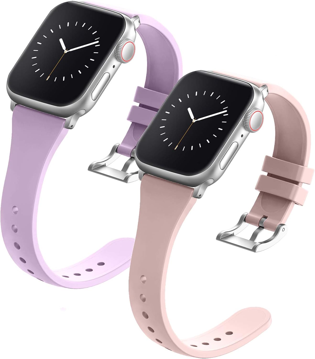 Adepoy Compatible with Apple Watch Bands 38mm 40mm 41mm 42mm 44mm 45mm for Women Men, Soft Silicone Narrow Slim Replacement Sport Wristbands for iWatch Series 7 6 5 4 3 2 1 SE